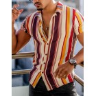 Warm Color Striped Casual Vacation Shirt