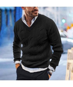 Men's Slim Fit V Neck Long Sleeve Casual Knit Sweater