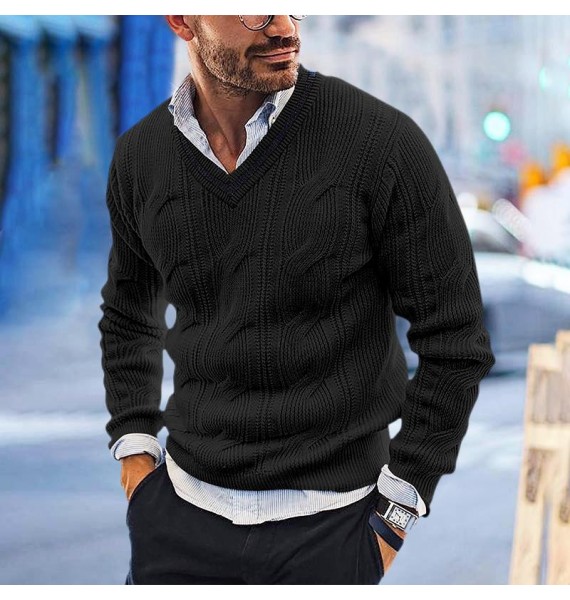 Men's Slim Fit V Neck Long Sleeve Casual Knit Sweater