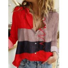 Loose Casual Color Block Printed Long Sleeve Blouse