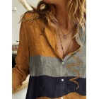 Loose Casual Color Block Printed Long Sleeve Blouse