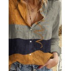 Loose Casual Color Block Printed Long Sleeve Blouse