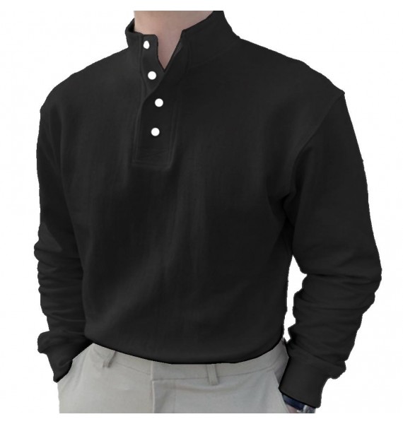 Men's  Stand Colr Long Sleeve Polo Shirt