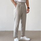 Summer light linen mens casual cropped trousers