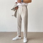 Summer light linen mens casual cropped trousers