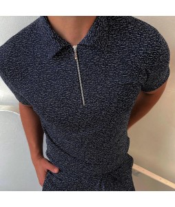 Textured fabric short-sleeved polo shirt