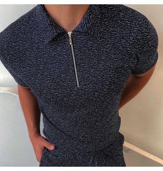 Textured fabric short-sleeved polo shirt