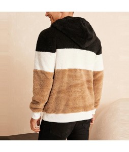 Mens Fleece Patchwork Casual Fluffy Hoodie