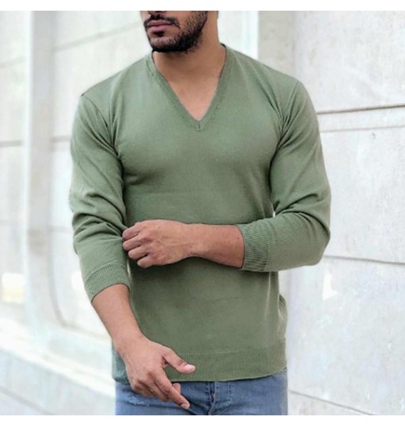 Men's V-Neck Basic Pullover Sweater Bottoming Shirt