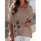 Print V Neck Short Sleeves Blouse