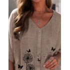 Print V Neck Short Sleeves Blouse