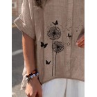 Print V Neck Short Sleeves Blouse