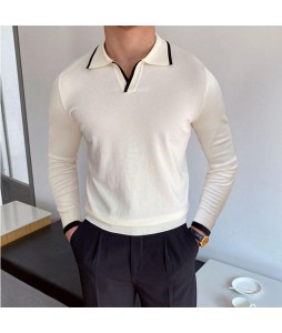 Gentleman's Simple Casual Knit Long-sleeved Polo Shirt