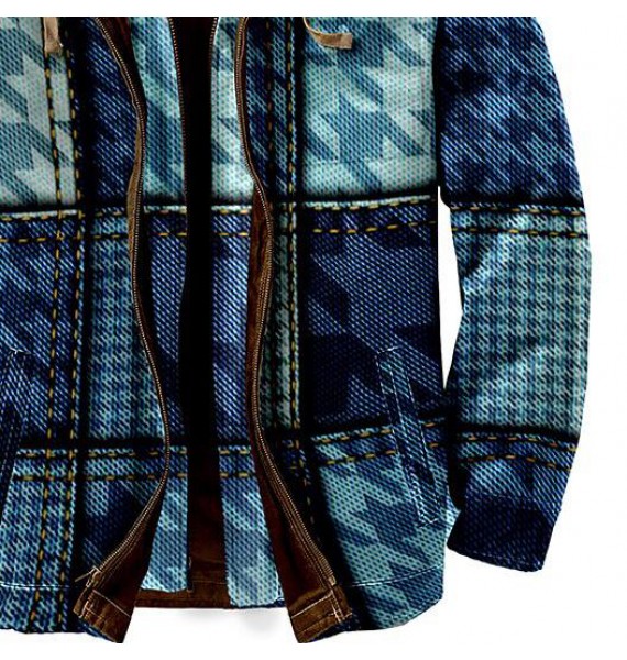 Men's Houndstooth Textured Winter Thick Hooded Jacket