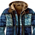 Men's Houndstooth Textured Winter Thick Hooded Jacket