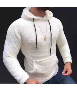 Men's White Plush Casual Sweatshirt