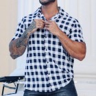 Men's Casual Fashion Geometric Check Print Short Sleeve Shirt