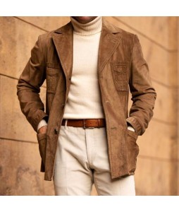 Men's Retro Urban Suit pel Faux Deerskin Jacket