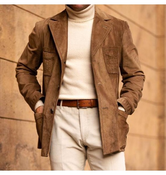 Men's Retro Urban Suit pel Faux Deerskin Jacket