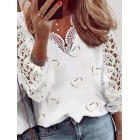 Casual Heart Print V Neck ce Long Sleeves shirt