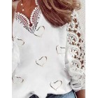 Casual Heart Print V Neck ce Long Sleeves shirt