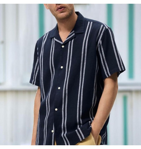 Men's Holiday Casual Striped Short Sleeve Shirt