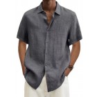 Men's Casual Short Sleeve Cotton Linen Shirt