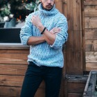 Men's Turtleneck Diamond Twist Thick Knit Sweater