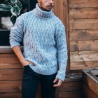 Men's Turtleneck Diamond Twist Thick Knit Sweater