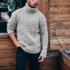 Men's Turtleneck Diamond Twist Thick Knit Sweater