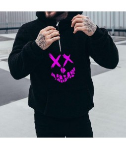 Smiley Frame Embroidered mb Velvet Hooded Sweatshirt