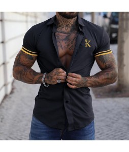 Men's Fashion Crown K Print Color Matching Casual Slim Short Sleeve Shirt