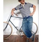 Navy Striped Retro Motorcycle Knit polo shirt