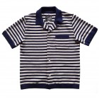 Navy Striped Retro Motorcycle Knit polo shirt