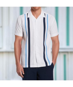 Striped Contrast Color Casual Men's Short Sleeve Shirt