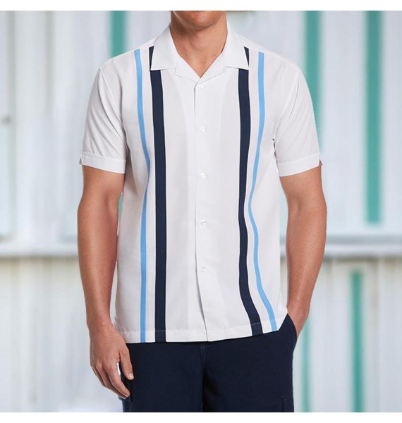 Striped Contrast Color Casual Men's Short Sleeve Shirt