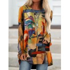 Fashion Loose Crew Neck Printed Long Sleeve Shirt