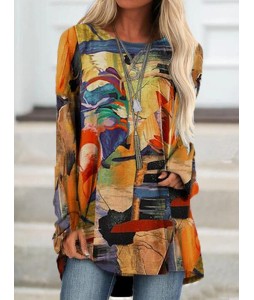 Fashion Loose Crew Neck Printed Long Sleeve Shirt