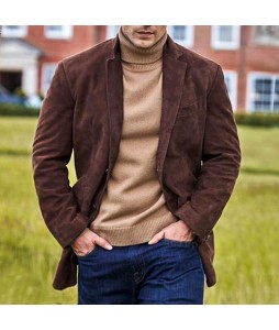 Men's Retro Urban Suit pel Faux Deerskin Suit Jacket