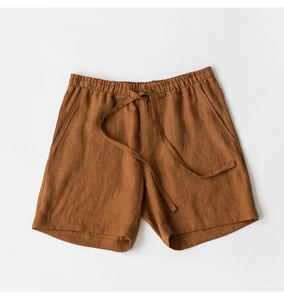 Mens Beach Loose Drawstring Linen Casual Shorts