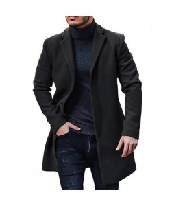 Men's Fashion Solid Color Basic Jacket Mid Wool Coat