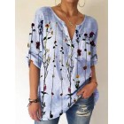 dies V-neck Floral Print Fashion Short-sleeved Blouse