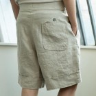 Linen Pleated Tropical Military Cargo Shorts