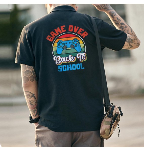 Men's Back To School Fun Print 'GAME OVER' BBack To School Polo Shirt