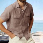 Linen Summer Button Cuban Camp Casual Pocket Short Sleeve Shirt