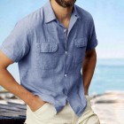 Linen Summer Button Cuban Camp Casual Pocket Short Sleeve Shirt