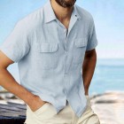 Linen Summer Button Cuban Camp Casual Pocket Short Sleeve Shirt