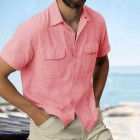 Linen Summer Button Cuban Camp Casual Pocket Short Sleeve Shirt