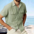 Linen Summer Button Cuban Camp Casual Pocket Short Sleeve Shirt