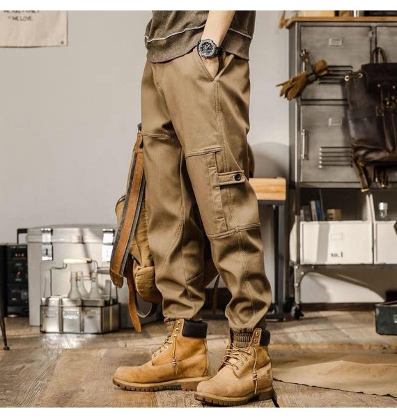 Men's Casual Retro American Loose Straight Cargo Pants Harem Pants